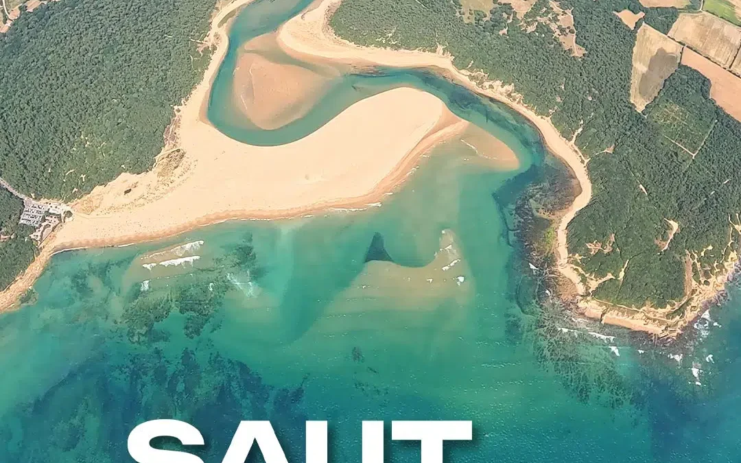 Parachutiste en tandem sous voile au-dessus de la plage du Veillon — Vendée Évasion Parachutisme