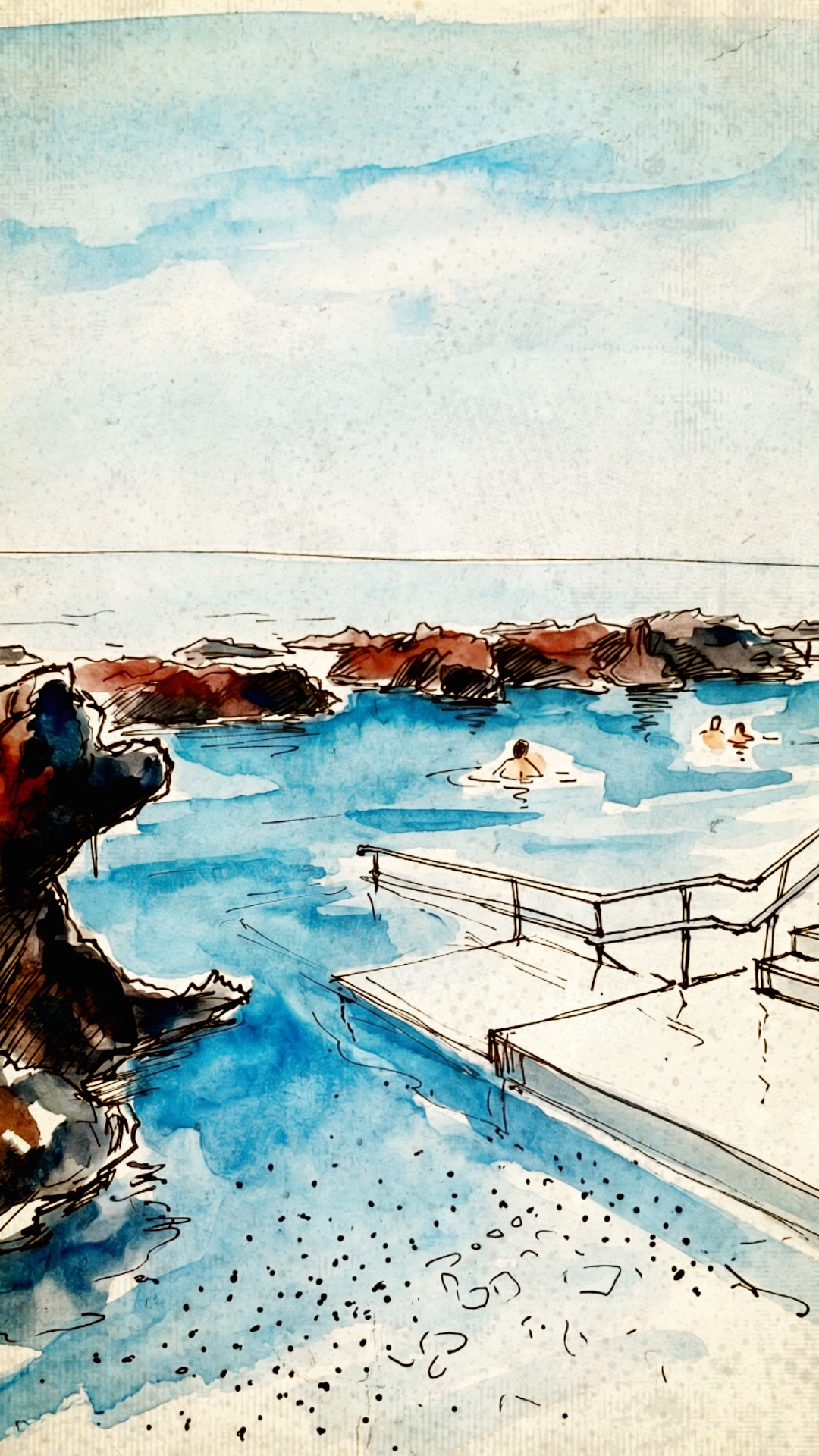 Illustration réalisée par Thierry de la piscine naturelle (charco) d'Alcala.